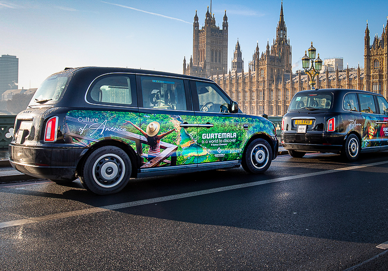 Taxi advertising London Guatemala Cabvertising